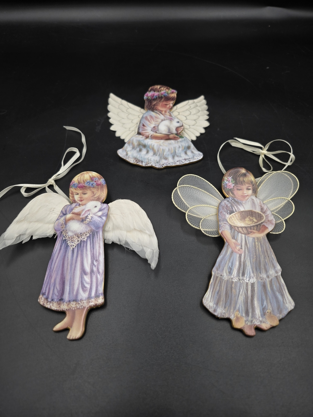 Set of 3 Lavender and Cream Angel Ornaments - Decorative Home Accents